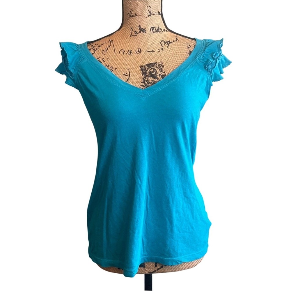Old Navy Womens Casual Chic Everyday Simple Basic Lace Ruffled Top Blue Medium